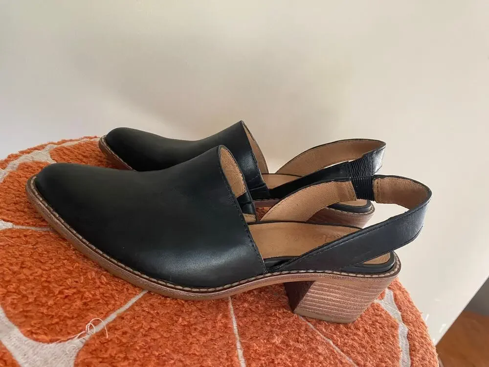 Madewell Jess slingback mules 2” heel black leather 6.5